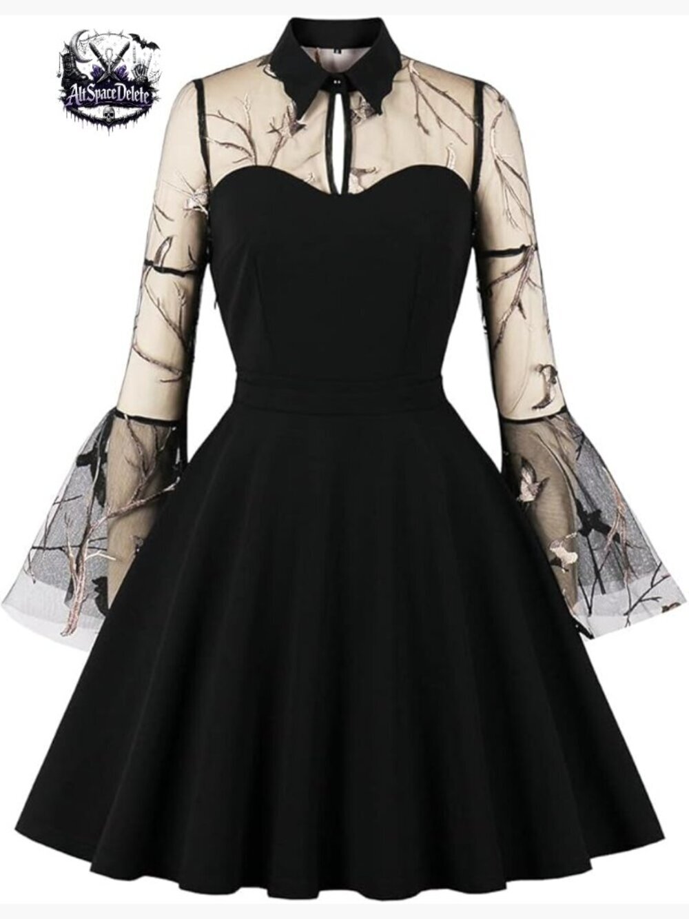 Vintage Polka Dot Cocktail Dress Long Sleeve A-Line Knee Length